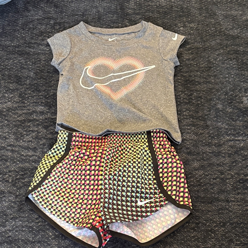 Nike Gray Tee with Heart and Checkered Shorts
